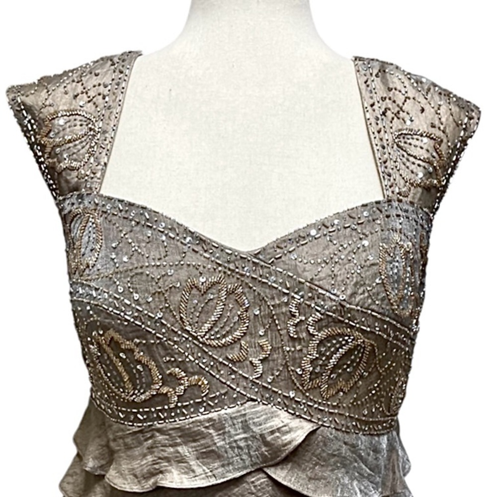 Ignite Evenings By Carol Lin Bead Embellished Tiered Chiffon Gown Taupe … - Picture 3 of 12